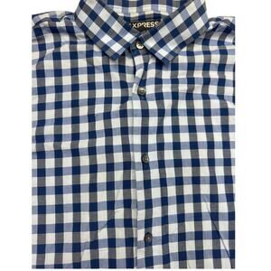 Express Men Modern Fit 16-16 1/2 Plaid Blue Dress Shirt Large preppy academia